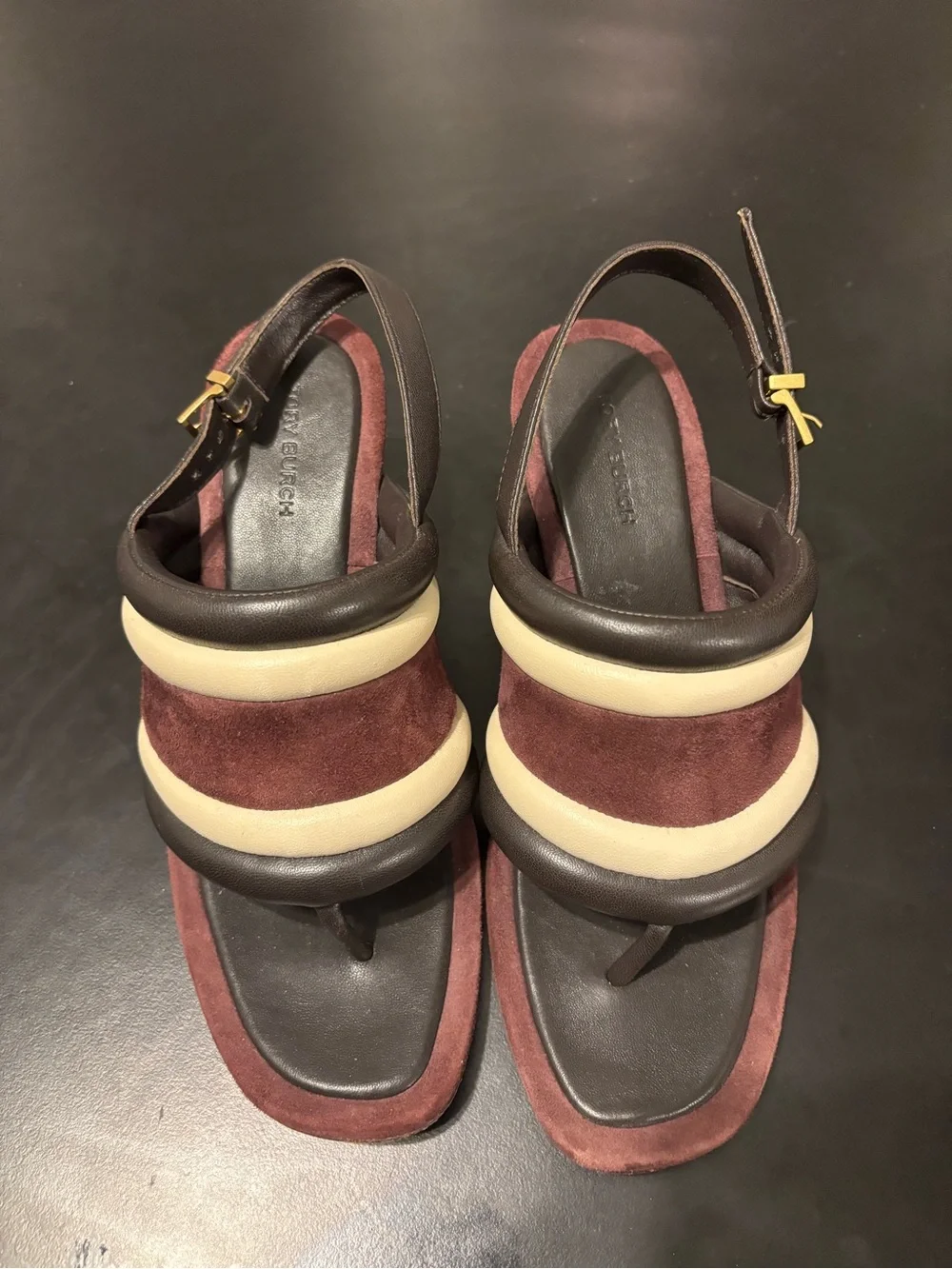 Tory Burch Puffy Wedge Silk Suede Nappa Sandals 6.5